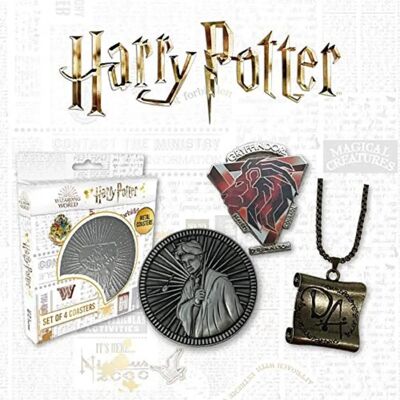Set Regalo Harry Potter di Fanattik - Moneta, Collana, Spilla & Sottobicchieri Set Regalo Harry Potter di Fanattik - Moneta, Collana, Spilla & Sottobicchieri