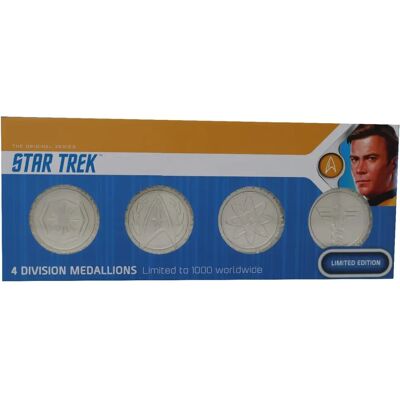 Ensemble de 4 médaillons Star Trek Starfleet Division - Édition Limitée - Publicité Ensemble de 4 médaillons Star Trek Starfleet Division - Édition Limitée - Publicité