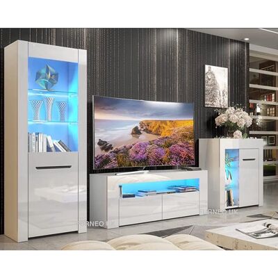Furneo - TV Stand Set - Blue LED - Gloss White - Living Room Furniture Furneo - TV Stand Set - Blue LED - Gloss White - Living Room Furniture