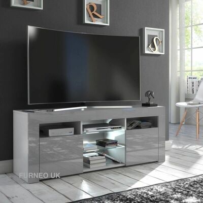 Furneo - TV Stand 120cm - Grey - White LED - TV Stand Furneo - TV Stand 120cm - Grey - White LED - TV Stand