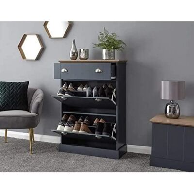 Home Source Slate Blue Shoe Cabinet - Rustic Storage for Shoes Home Source Slate Blue Shoe Cabinet - Rustic Storage for Shoes