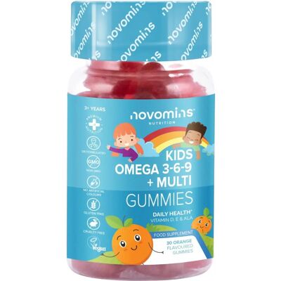 Novomins Kids Omega 3 6 9 Gummies - Vegan - 1 Month Supply - Kids Multivitamin E & D - Orange Novomins Kids Omega 3 6 9 Gummies - Vegan - 1 Month Supply - Kids Multivitamin E & D - Orange