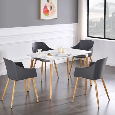 Juego de comedor Life Interiors Federica - Mesa y 4 sillas blancas/grises Juego de comedor Life Interiors Federica - Mesa y 4 sillas blancas/grises