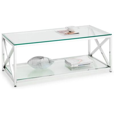 Julian Bowen Miami Glas- und Chrom-Couchtisch - Art Deco Stil Julian Bowen Miami Glas- und Chrom-Couchtisch - Art Deco Stil
