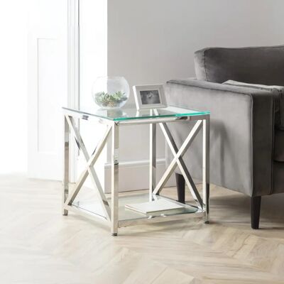 Julian Bowen Miami Glass and Chrome Lamp Table - Art Deco Lamp Table Julian Bowen Miami Glass and Chrome Lamp Table - Art Deco Lamp Table