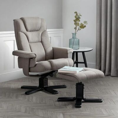 Fotel rozkładany Malmo z szarej tkaniny lnianej i podnóżkiem - Recliner Chair Fotel rozkładany Malmo z szarej tkaniny lnianej i podnóżkiem - Recliner Chair