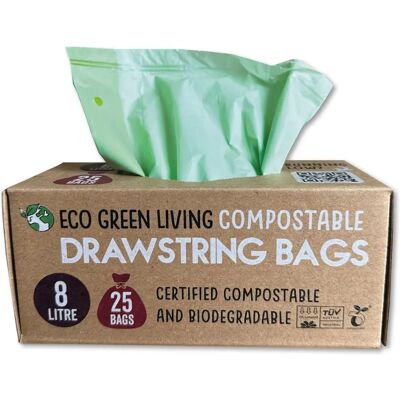 Eco Green Living 8L Compostable Drawstring Bin Bags - 25 Bags Eco Green Living 8L Compostable Drawstring Bin Bags - 25 Bags