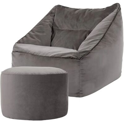 ICON Luxury Velvet Pouf with Footstool - Pouf fauteuil avec repose-pied ICON Luxury Velvet Pouf with Footstool - Pouf fauteuil avec repose-pied