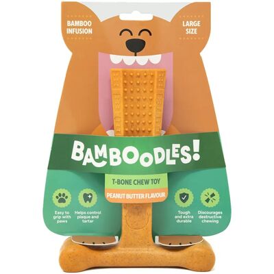 Pet Trade Innovations Bamboodles T-Bone Chew Toy for Dogs - Large 7" Peanut Butter Flavor Pet Trade Innovations Bamboodles T-Bone Chew Toy for Dogs - Large 7" Peanut Butter Flavor
