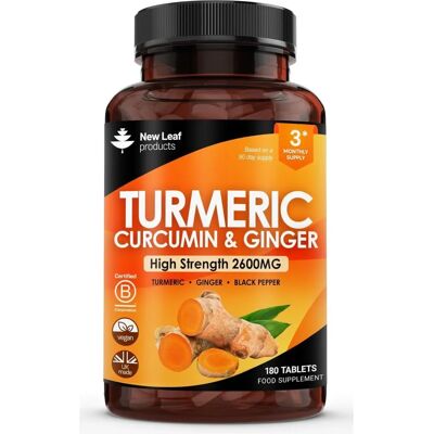 New leaf health Turmeric Black Pepper Ginger 2600mg - 95% Curcumin - 180 Tablets New leaf health Turmeric Black Pepper Ginger 2600mg - 95% Curcumin - 180 Tablets