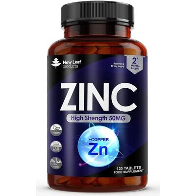 New leaf health Zinc 50mg High Strength 120 Zinc Tablets with Copper - Support Immune & Reproductive Health New leaf health Zinc 50mg High Strength 120 Zinc Tablets with Copper - Support Immune & Reproductive Health