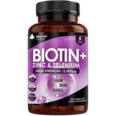 New leaf health Biotin Hair Growth Vitamins - Zinc & Selenium - 12,000mcg - Vegan, UK New leaf health Biotin Hair Growth Vitamins - Zinc & Selenium - 12,000mcg - Vegan, UK
