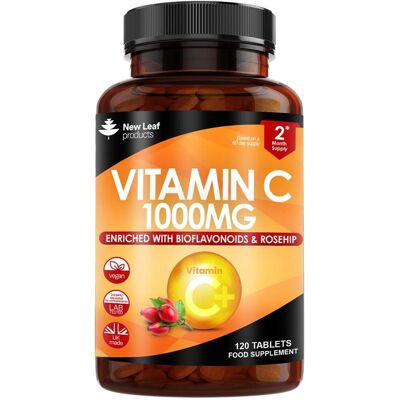 New Leaf Vitamin C 1000mg - 120 Tablets + Bioflavonoids,Rosehip & Ascorbic Acid New Leaf Vitamin C 1000mg - 120 Tablets + Bioflavonoids,Rosehip & Ascorbic Acid