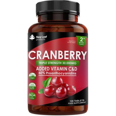 New leaf health Cranberry Tablets Triple Strength 30,000mg - Vits C&D - 120 Tablets New leaf health Cranberry Tablets Triple Strength 30,000mg - Vits C&D - 120 Tablets