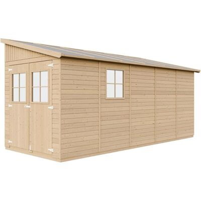 TIMBELA Tuinhuis - Natuurhout, 10m², Waterdicht OSB-dak TIMBELA Tuinhuis - Natuurhout, 10m², Waterdicht OSB-dak