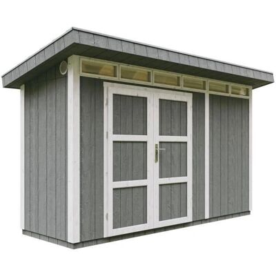 Timbela - Caseta de jardín 4,3m² paneles de madera LP SmartSide - Suelo y baldosas - Cavern Steel Timbela - Caseta de jardín 4,3m² paneles de madera LP SmartSide - Suelo y baldosas - Cavern Steel