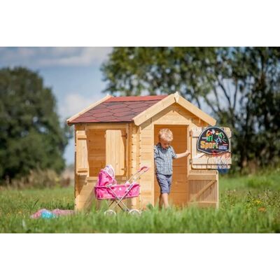 TIMBELA Wooden Playhouse with Floor - 1.1m2 - Red Roof - Kids Garden House TIMBELA Wooden Playhouse with Floor - 1.1m2 - Red Roof - Kids Garden House