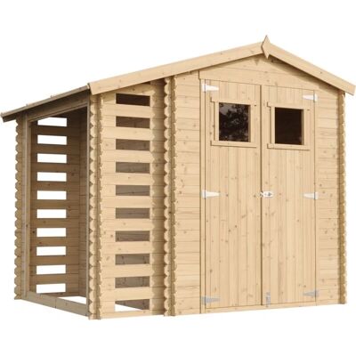 Timbela Garden Shed with Firewood Storage - Pine / Spruce - H218 x 272 x 206 cm - 3.53 + 0.94 m2 Timbela Garden Shed with Firewood Storage - Pine / Spruce - H218 x 272 x 206 cm - 3.53 + 0.94 m2