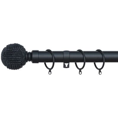 Unique - Knotted Ball Metal Extendable Curtain Pole 25/28mm - Matte Black - 70-120cm - Curtain Pole Unique - Knotted Ball Metal Extendable Curtain Pole 25/28mm - Matte Black - 70-120cm - Curtain Pole