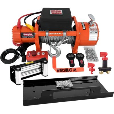 WINCHMAX 9000lb 12V Winde - EN14492 - 24m Drahtseil - Montageplatte - 3/8 Zoll Clevis Haken - Fernbedienungen WINCHMAX 9000lb 12V Winde - EN14492 - 24m Drahtseil - Montageplatte - 3/8 Zoll Clevis Haken - Fernbedienungen