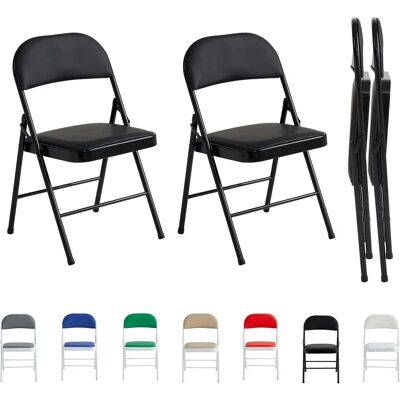 MCC Black Foldable Chairs - Faux Leather Padded Seating MCC Black Foldable Chairs - Faux Leather Padded Seating