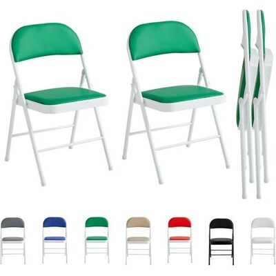 Lot de 2 chaises pliantes en cuir synthétique vert MCC - Mobilier - Publicité Lot de 2 chaises pliantes en cuir synthétique vert MCC - Mobilier - Publicité