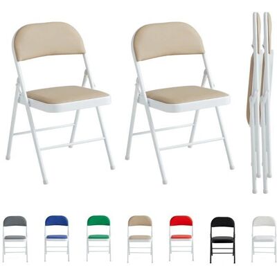 Chaises Pliantes en Faux Cuir Beige MCC - Chaises - Publicité Chaises Pliantes en Faux Cuir Beige MCC - Chaises - Publicité