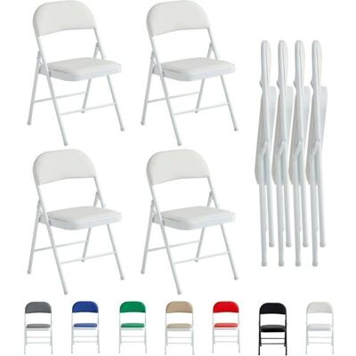 Lot de 4 Chaises Pliantes en Faux Cuir Blanc MCC - Mobilier - Publicité Lot de 4 Chaises Pliantes en Faux Cuir Blanc MCC - Mobilier - Publicité