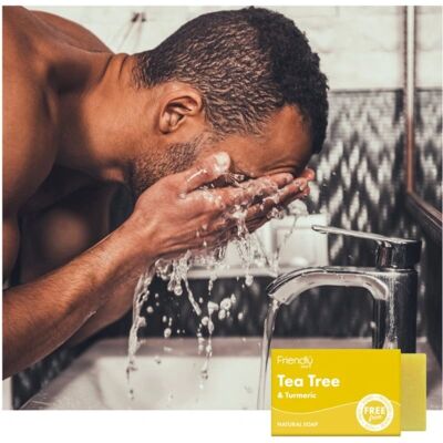 Savon en barre à l'arbre à thé et curcuma de Friendly Soap - Naturel, Végétalien, Fait main - Publicité Savon en barre à l'arbre à thé et curcuma de Friendly Soap - Naturel, Végétalien, Fait main - Publicité