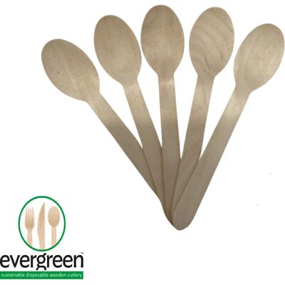 Evergreen - 100pcs Spoons - Biodegradable - Wooden - Pack of 1 - Cutlery Evergreen - 100pcs Spoons - Biodegradable - Wooden - Pack of 1 - Cutlery