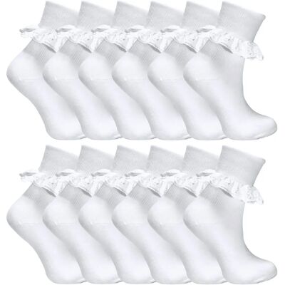 Sock Snob 12 Paar Witte Frilly Lace Meisjes School Sokken Sock Snob 12 Paar Witte Frilly Lace Meisjes School Sokken