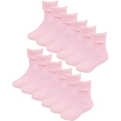 Sock Snob Baby Cotton Turn Over Top Socks - Pink, White, Blue - Baby Socks 0-24 Months Sock Snob Baby Cotton Turn Over Top Socks - Pink, White, Blue - Baby Socks 0-24 Months