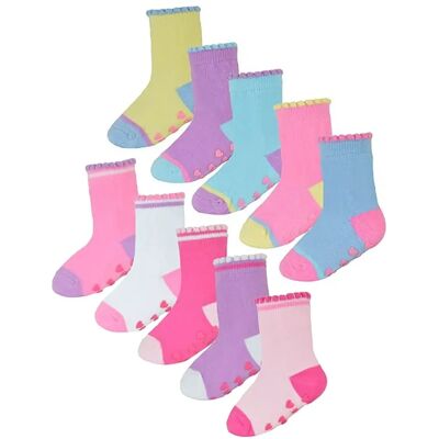 Sock Snob 10 Pairs Non Slip Baby Girl Socks - Multi-Color Sock Snob 10 Pairs Non Slip Baby Girl Socks - Multi-Color