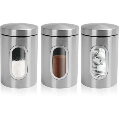 MantraRaj - 3 PC Kitchen Canister Set - Stainless Steel MantraRaj - 3 PC Kitchen Canister Set - Stainless Steel