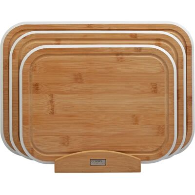 Cooks Professional Bamboo Chopping Board Set - 3 Piece White & Stand Cooks Professional Bamboo Chopping Board Set - 3 Piece White & Stand