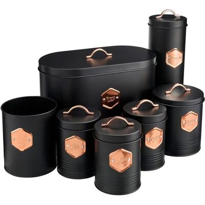 Cooks Professional - Tea Coffee & Sugar Canisters - Black/copper Cooks Professional - Tea Coffee & Sugar Canisters - Black/copper