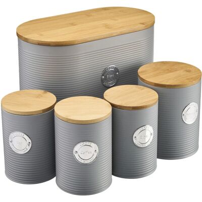 Cooks Professional - Ribbed 5pc - Grey/Silver - Canister Set Cooks Professional - Ribbed 5pc - Grey/Silver - Canister Set