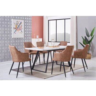 Life Interiors - Toga lux Zarah - Blanco - Sillas en cuero beige - Dining set Life Interiors - Toga lux Zarah - Blanco - Sillas en cuero beige - Dining set