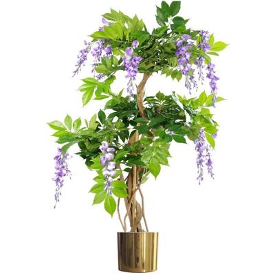 Leaf Purple Blossom Tree - 110 cm - Gold Metal Planter - Plant Leaf Purple Blossom Tree - 110 cm - Gold Metal Planter - Plant