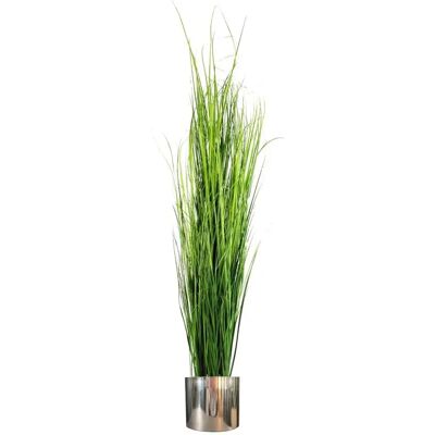 Leaf 130cm Artificial Grass Plant with Silver Metal Planter - Artificial Plant Leaf 130cm Artificial Grass Plant with Silver Metal Planter - Artificial Plant