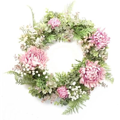 Leaf 45cm Pink Floral Wreath - Wreath Leaf 45cm Pink Floral Wreath - Wreath