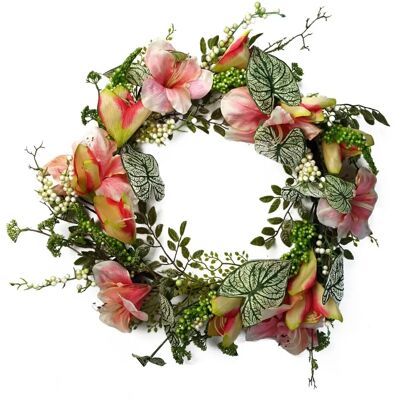 Leaf 60cm Pink Lily Wreath - Wreath Leaf 60cm Pink Lily Wreath - Wreath