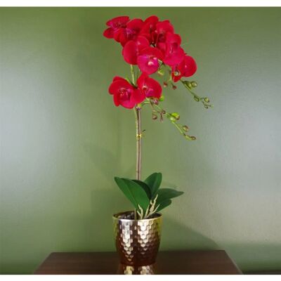Leaf 50cm Red Phalaenopsis Orchid Artificial - Gold Pot - Unisex Leaf 50cm Red Phalaenopsis Orchid Artificial - Gold Pot - Unisex