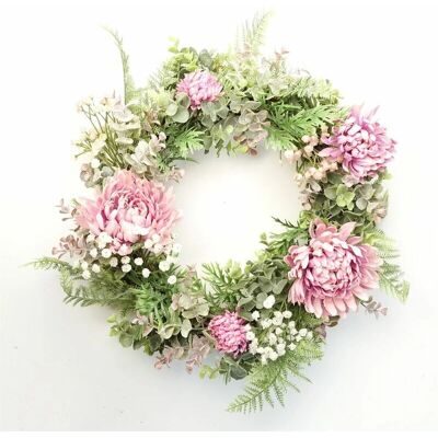 Leaf 45cm Artificial Pink Floral Blossom Wreath - Wreath Leaf 45cm Artificial Pink Floral Blossom Wreath - Wreath