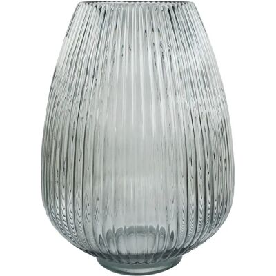 Leaf 30cm Smoke Grey Ridged Glass Vase - Vase Leaf 30cm Smoke Grey Ridged Glass Vase - Vase
