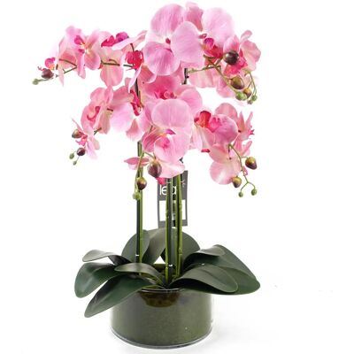 Leaf 50cm Artificial Orchid with Glass Planter - Pink Leaf 50cm Artificial Orchid with Glass Planter - Pink