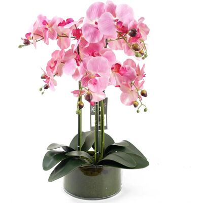 Leaf 50cm Artificial Orchid with Glass Planter - Pink Leaf 50cm Artificial Orchid with Glass Planter - Pink