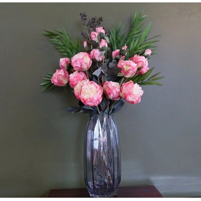 Leaf Pink Artificial Flower Arrangement - 85cm, Geometric Glass Vase, Unisex Leaf Pink Artificial Flower Arrangement - 85cm, Geometric Glass Vase, Unisex
