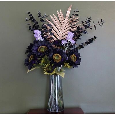 Leaf Design UK Artificial Flower Arrangement - Purple Sunflower & Gold - 80cm Leaf Design UK Artificial Flower Arrangement - Purple Sunflower & Gold - 80cm