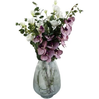 Leaf Artificial Flower Arrangement - 70cm Grey Glass Vase with Orchids & Roses Leaf Artificial Flower Arrangement - 70cm Grey Glass Vase with Orchids & Roses